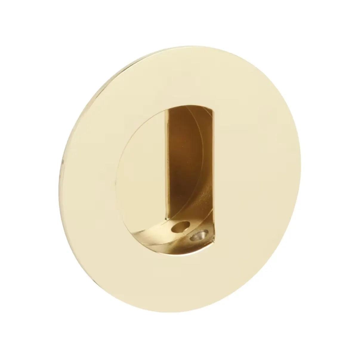Emtek 3" Round Flush Pull with Half Moon Pocket Polished Brass