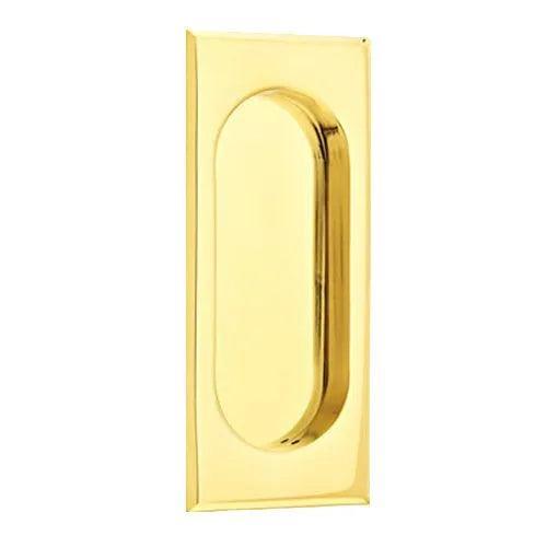 The Emtek 4" Rectangular Flush Pull in Polished Brass finish