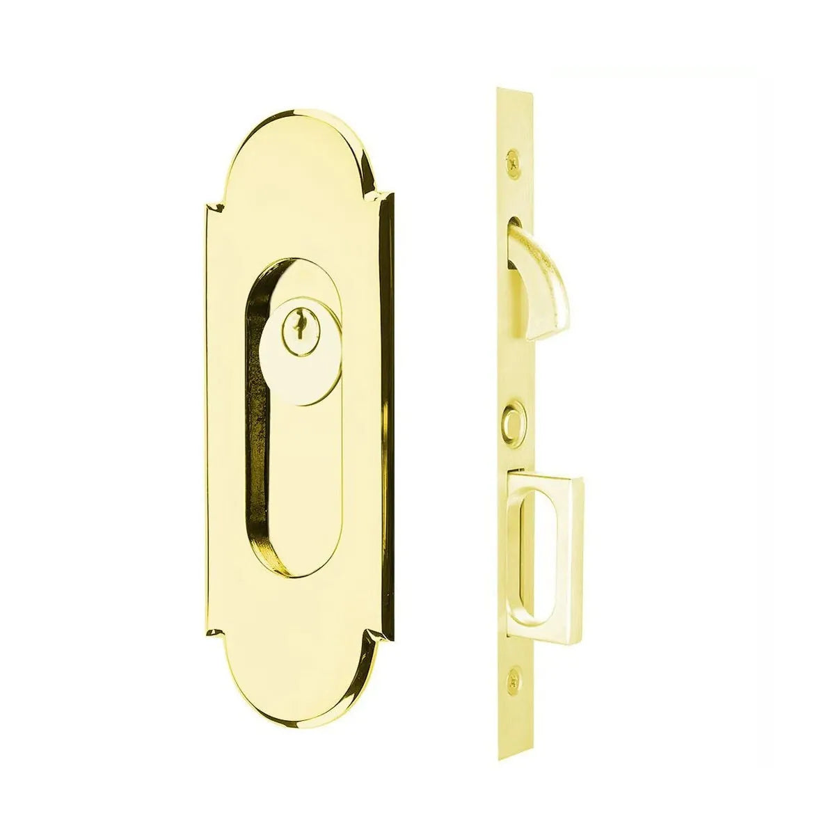 Emtek #8 Pocket Door Mortise Lock in Unlacquered Brass finish