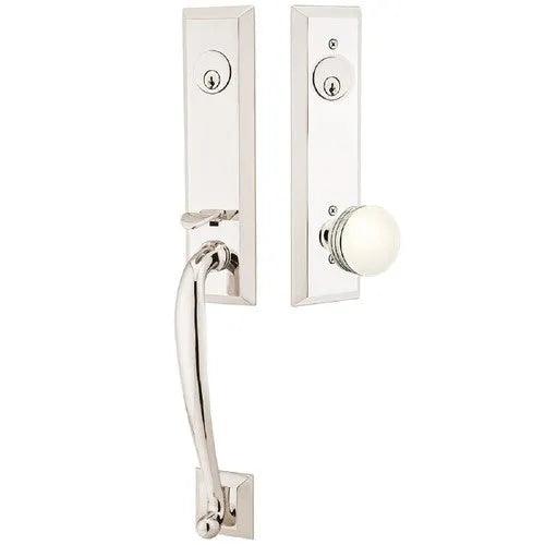 Emtek Adams Tubular Entrance Handleset With Bern Knob Lifetime Polished Nickel