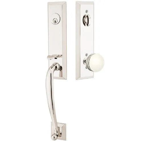 Emtek Adams Tubular Entrance Handleset With Bern Knob Lifetime Polished Nickel