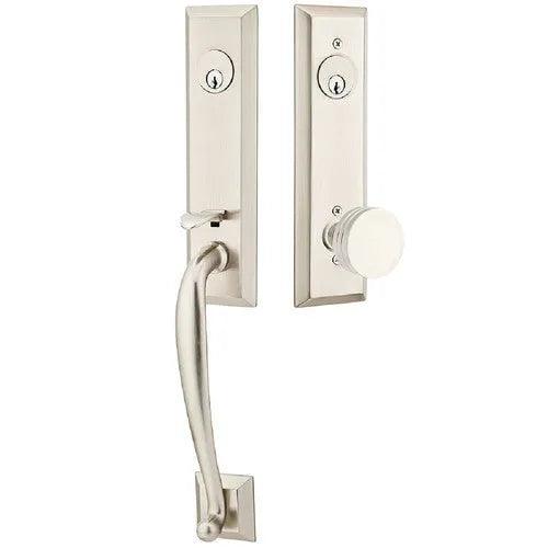 Emtek Adams Tubular Entrance Handleset With Bern Knob Satin Nickel