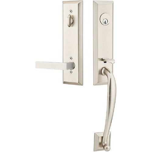 Emtek Adams Tubular Entrance Handleset With Dumont Lever in finish