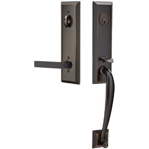 Emtek Adams Tubular Entrance Handleset With Dumont Lever in finish