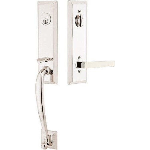 Emtek Adams Tubular Entrance Handleset With Dumont Lever in finish