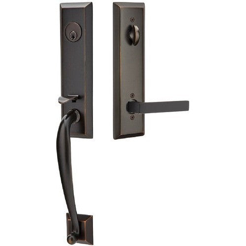 Emtek Adams Tubular Entrance Handleset With Dumont Lever in finish