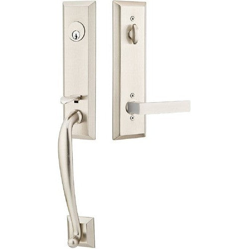 Emtek Adams Tubular Entrance Handleset With Dumont Lever in finish