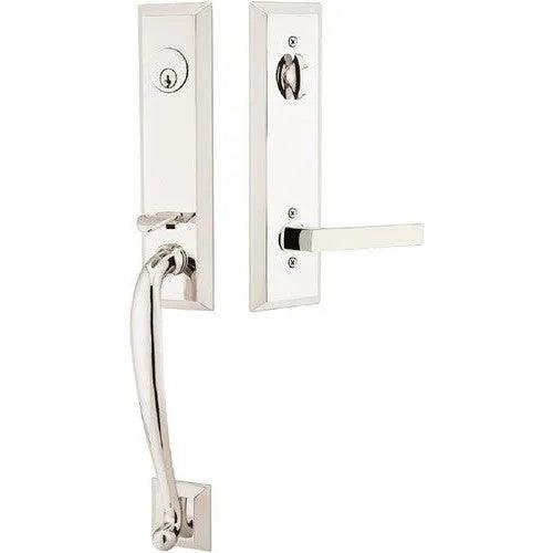 Emtek Adams Tubular Entrance Handleset With Dumont Lever Lifetime Polished Nickel