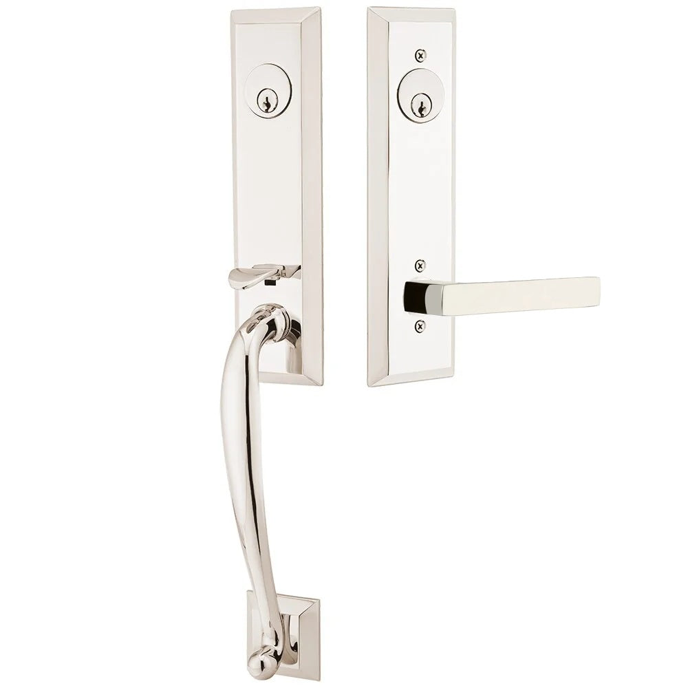 Emtek Adams Tubular Entrance Handleset With Dumont Lever Lifetime Polished Nickel