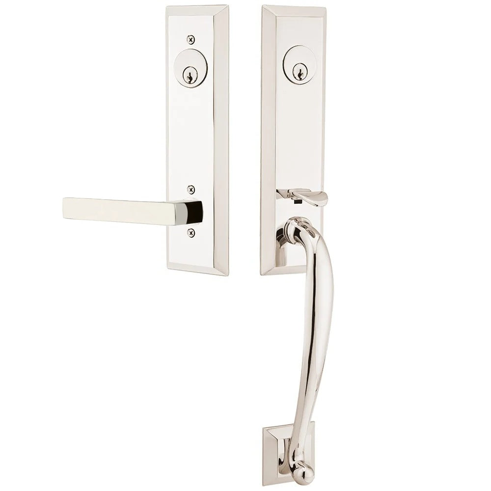 Emtek Adams Tubular Entrance Handleset With Dumont Lever Lifetime Polished Nickel