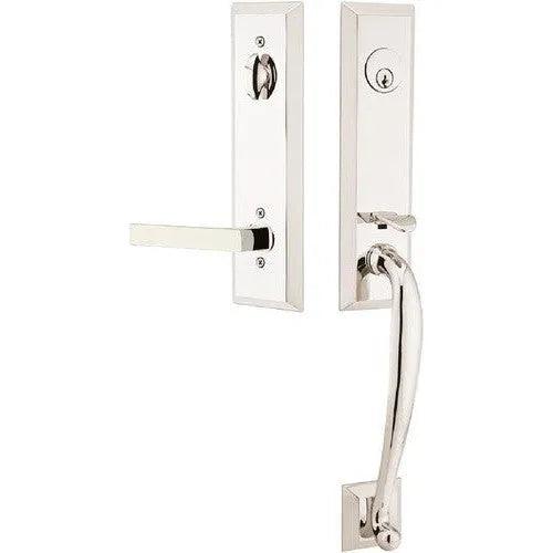 Emtek Adams Tubular Entrance Handleset With Dumont Lever Lifetime Polished Nickel