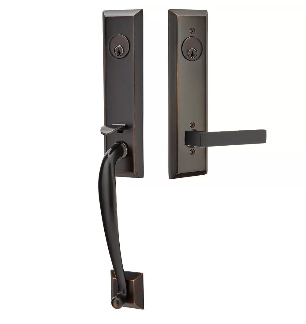 Emtek Adams Tubular Entrance Handleset With Dumont Lever Oil Rubbed Bronze