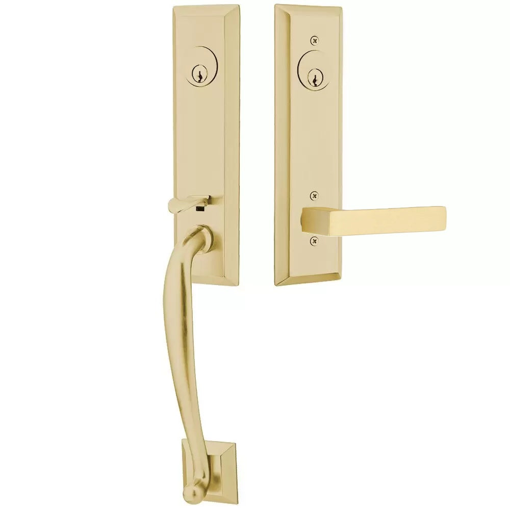 Emtek Adams Tubular Entrance Handleset With Dumont Lever Satin Brass