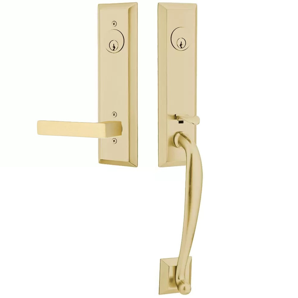 Emtek Adams Tubular Entrance Handleset With Dumont Lever Satin Brass