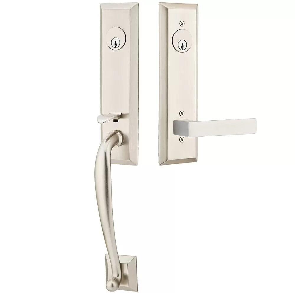 Emtek Adams Tubular Entrance Handleset With Dumont Lever Satin Nickel