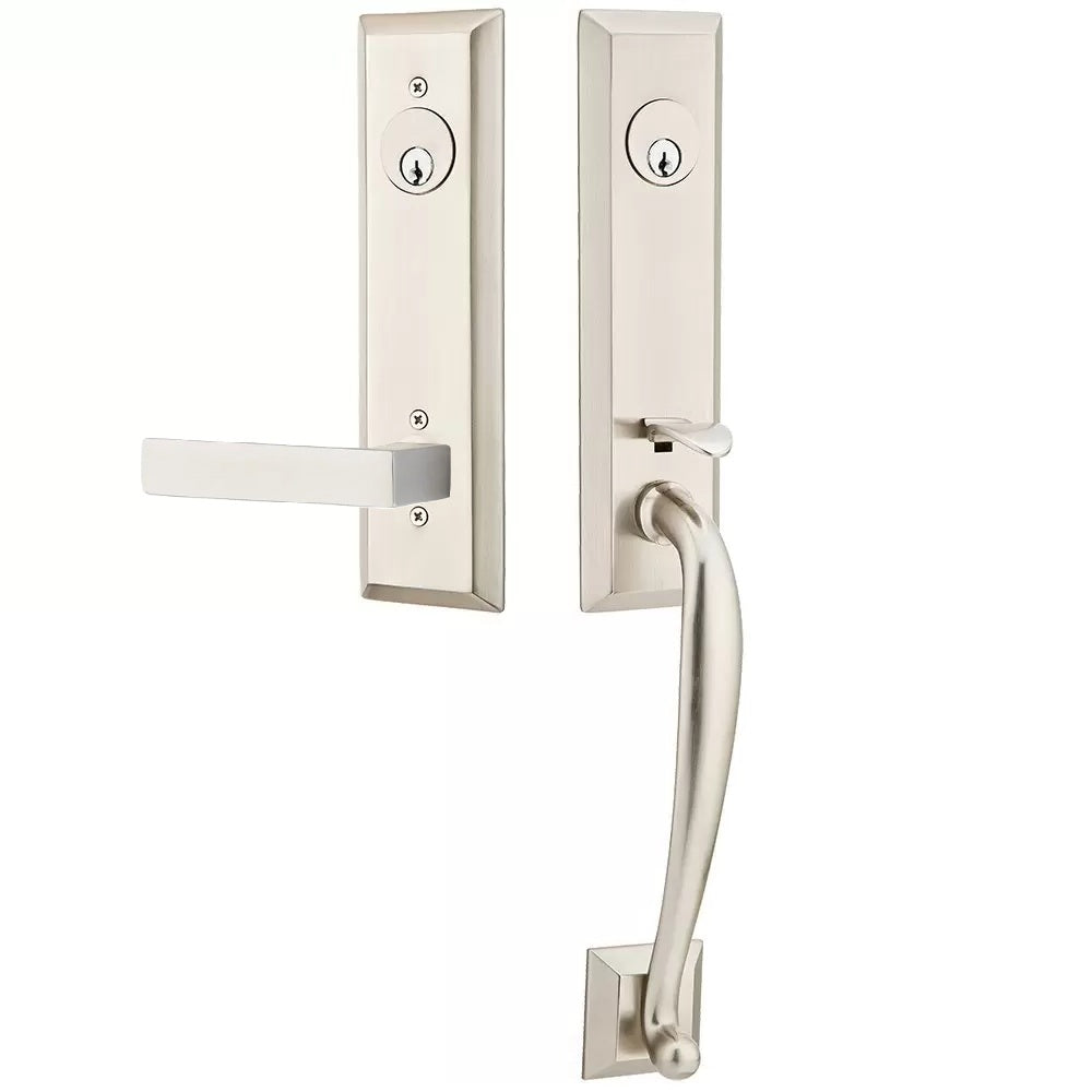 Emtek Adams Tubular Entrance Handleset With Dumont Lever Satin Nickel