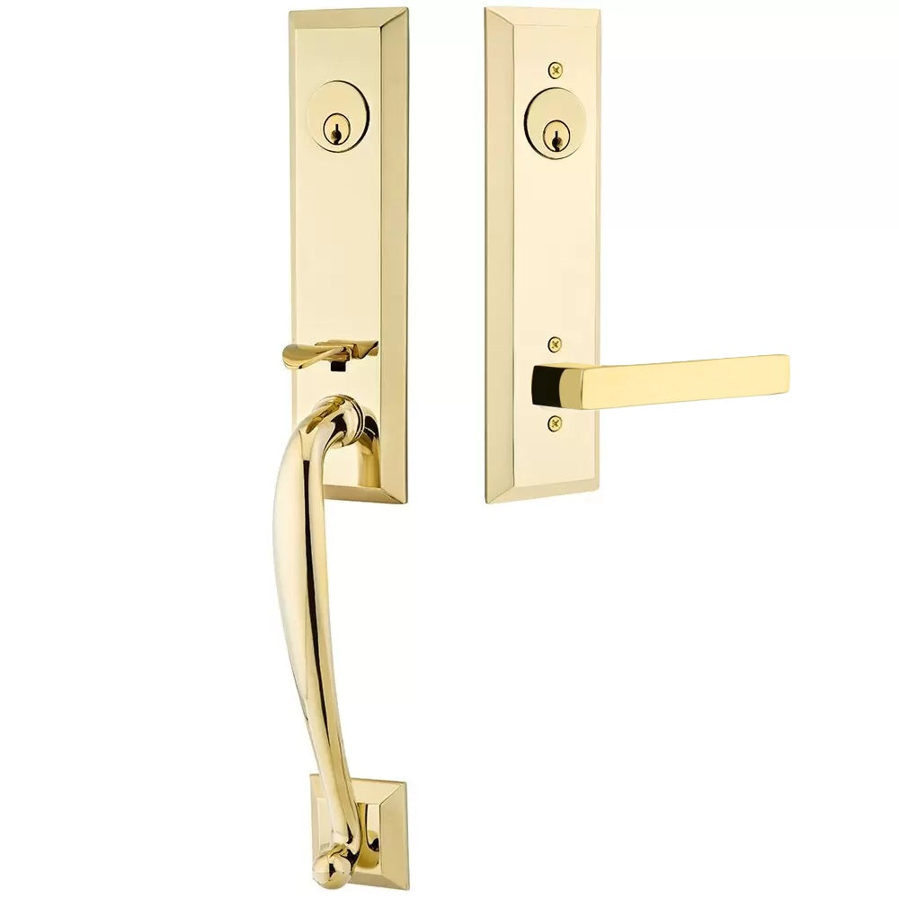 Emtek Adams Tubular Entrance Handleset With Dumont Lever Unlacquered Brass