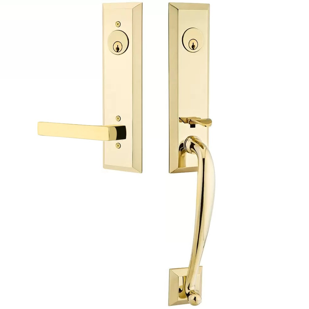 Emtek Adams Tubular Entrance Handleset With Dumont Lever Unlacquered Brass
