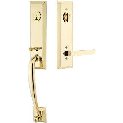 Emtek Adams Tubular Entrance Handleset With Dumont Lever Unlacquered Brass