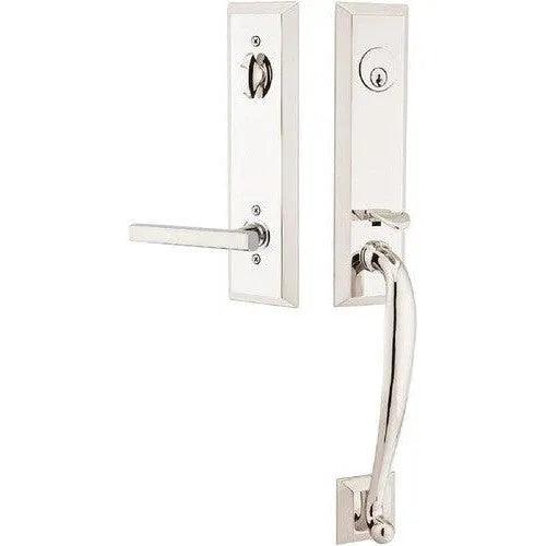 Emtek Adams Tubular Entrance Handleset With Freestone Lever Lifetime Polished Nickel