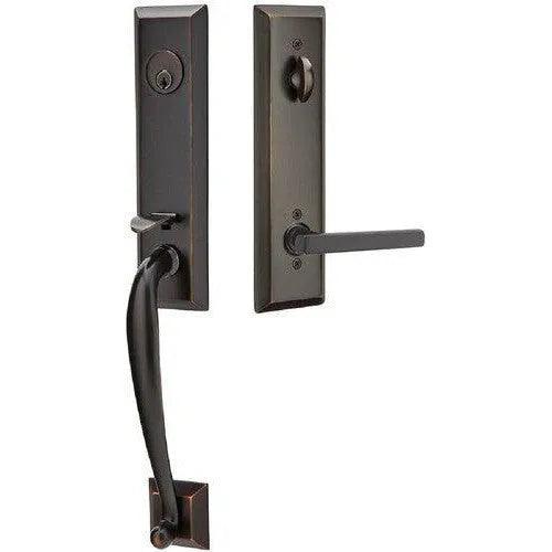 Emtek Adams Tubular Entrance Handleset With Freestone Lever Oil Rubbed Bronze