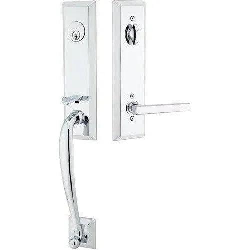 Emtek Adams Tubular Entrance Handleset With Freestone Lever Polished Chrome