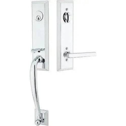Emtek Adams Tubular Entrance Handleset With Freestone Lever in Polished Chrome finish