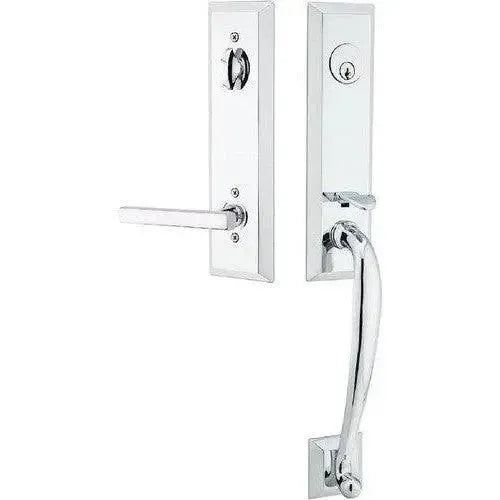 Emtek Adams Tubular Entrance Handleset With Freestone Lever in Polished Chrome finish