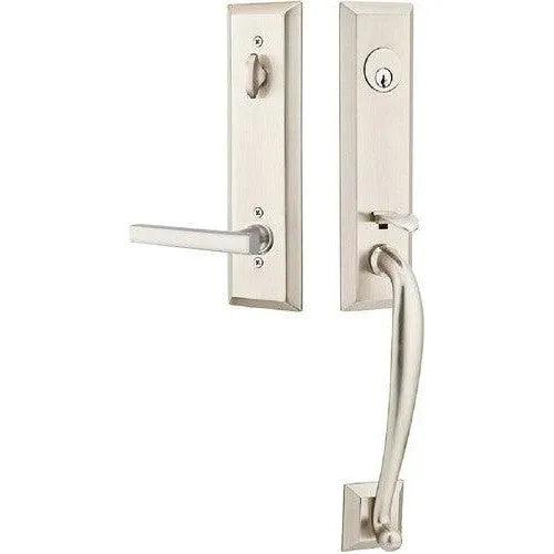 Emtek Adams Tubular Entrance Handleset With Freestone Lever Satin Nickel