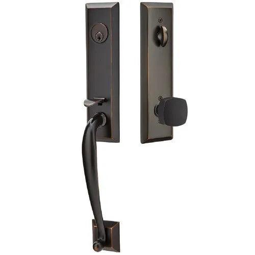 EmtekEmtek Adams Tubular Entrance Handleset With Freestone Square Knob in 