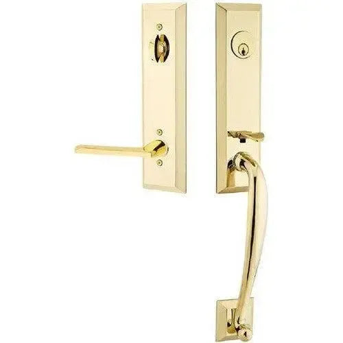 Emtek Adams Tubular Entrance Handleset With Helios Lever in Unlacquered Brass finish