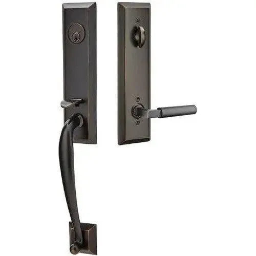 Emtek Adams Tubular Entrance Handleset With Hercules Lever in Flat Black finish