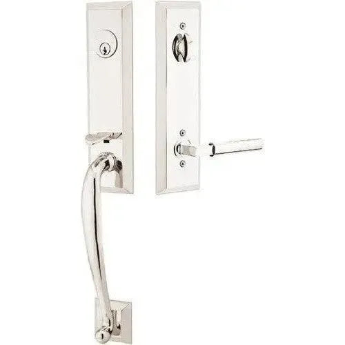 Emtek Adams Tubular Entrance Handleset With Hercules Lever in Lifetime Polished Nickel finish