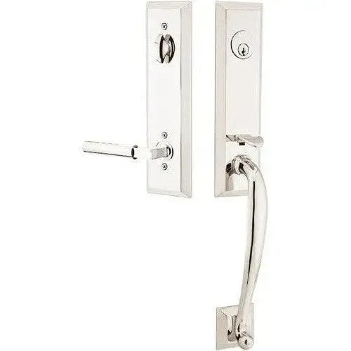 Emtek Adams Tubular Entrance Handleset With Hercules Lever in Lifetime Polished Nickel finish