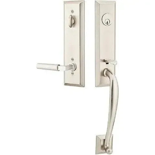 Emtek Adams Tubular Entrance Handleset With Hercules Lever in Satin Nickel finish