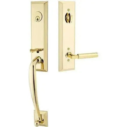 Emtek Adams Tubular Entrance Handleset With Hercules Lever in Unlacquered Brass finish