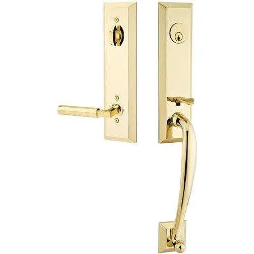 Emtek Adams Tubular Entrance Handleset With Hercules Lever Unlacquered Brass