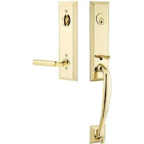 Emtek Adams Tubular Entrance Handleset With Hercules Lever in Unlacquered Brass finish