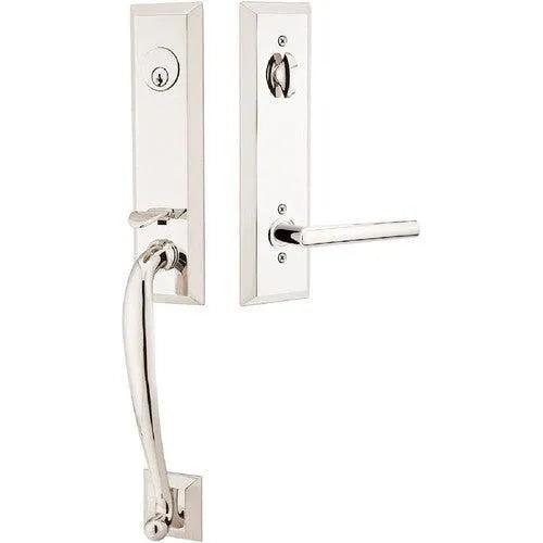 Emtek Adams Tubular Entrance Handleset With Stuttgart Lever Lifetime Polished Nickel