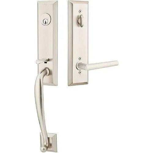 Emtek Adams Tubular Entrance Handleset With Stuttgart Lever Satin Nickel