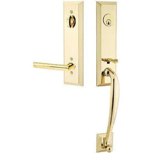 Emtek Adams Tubular Entrance Handleset With Stuttgart Lever Unlacquered Brass