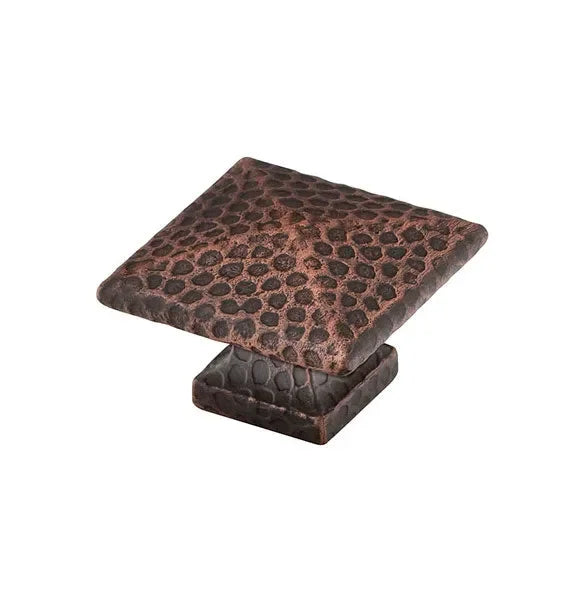 The Emtek Arts & Crafts Square Dimpled Knob 1" Wide (3/4" Projection) in Oil Rubbed Bronze finish