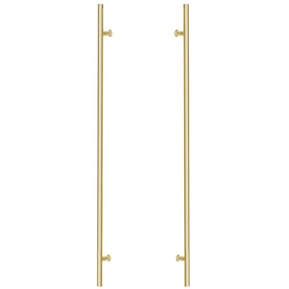 The Emtek Back to Back 36" Round Door Pull in Satin Brass Stainless Steel finish