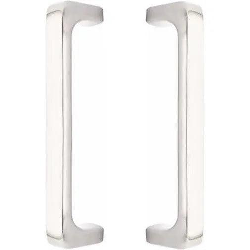 The Emtek Back to Back 8" Baden Door Pull in Satin Nickel finish