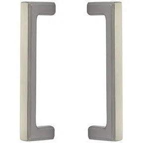 The Emtek Back to Back 8" Wilshire Door Pull in Satin Nickel finish