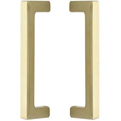 The Emtek Back to Back 8" Wilshire Door Pull in Unlacquered Brass finish
