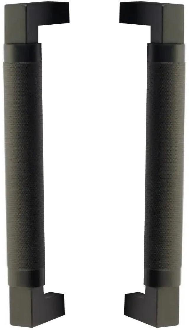 The Emtek Back to Back Hercules Knurled Door Pull, 8" Center to Center in Flat Black finish