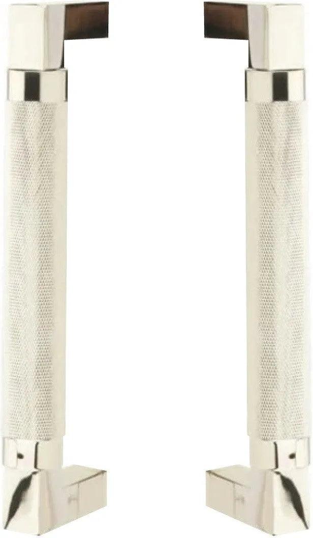 The Emtek Back to Back Hercules Knurled Door Pull, 8" Center to Center in Lifetime Polished Nickel finish