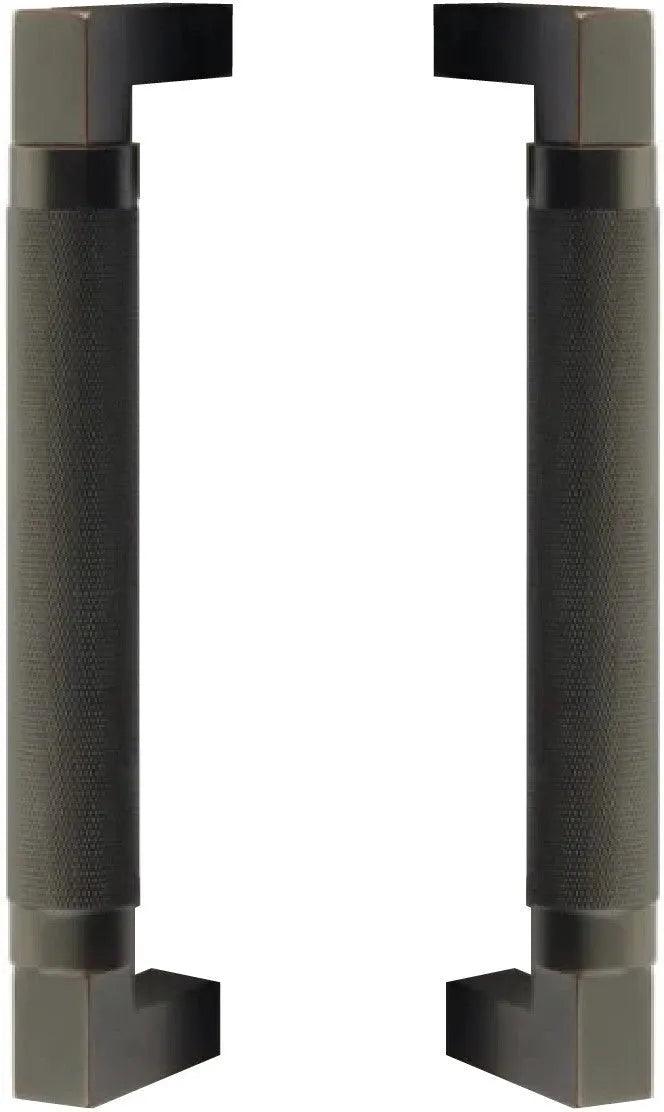 The Emtek Back to Back Hercules Knurled Door Pull, 8" Center to Center in Oil Rubbed Bronze finish