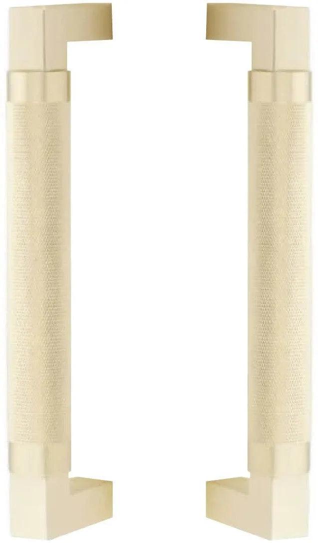The Emtek Back to Back Hercules Knurled Door Pull, 8" Center to Center in Satin Brass finish